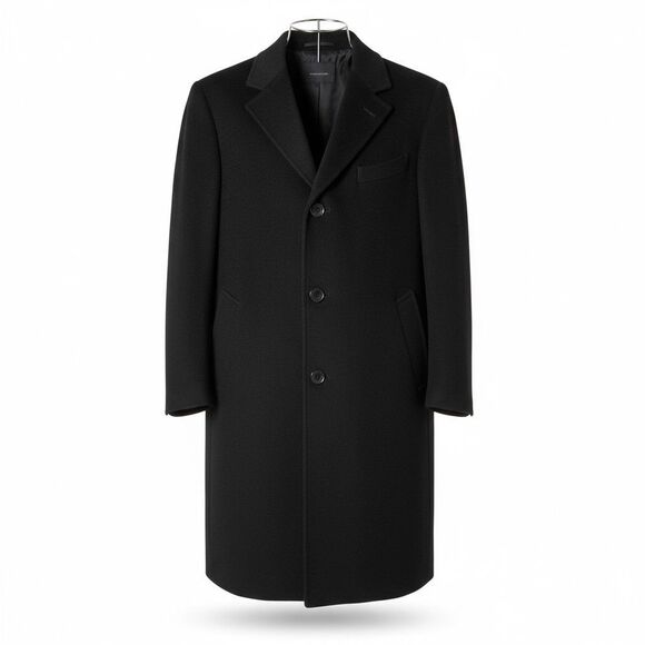 Joseph Abboud Men's Black Wool Cashmere Blend  Overcoat Topcoat Peacoat Size 46R - Picture 2 of 12